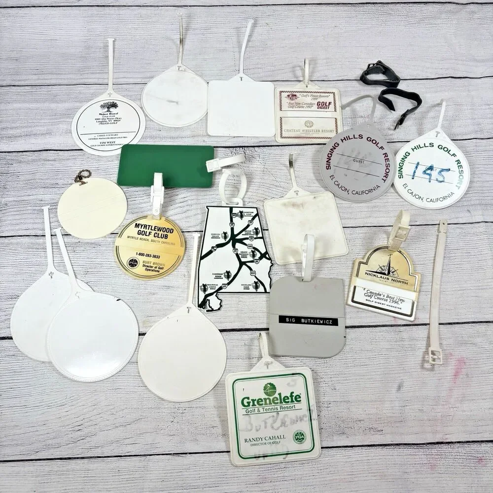 Vintage Golf Bag Tags Various Courses Lot 17 Plastic Whistler Nicklaus Adobe
